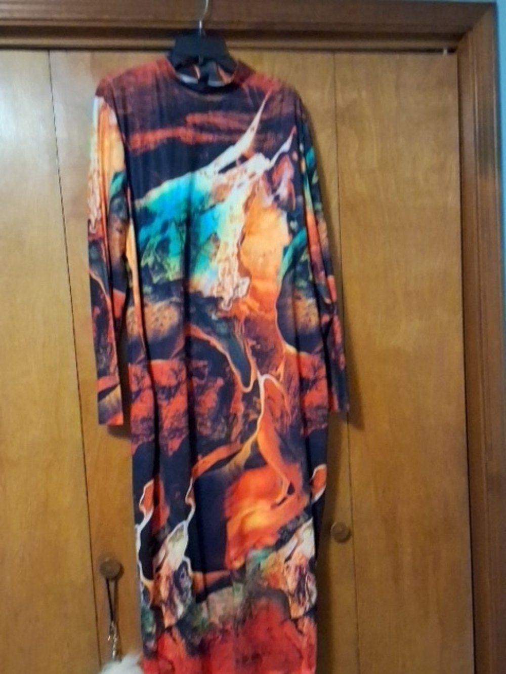 SHEIN Orange Multi-Color Long Sleeve Maxi Dress